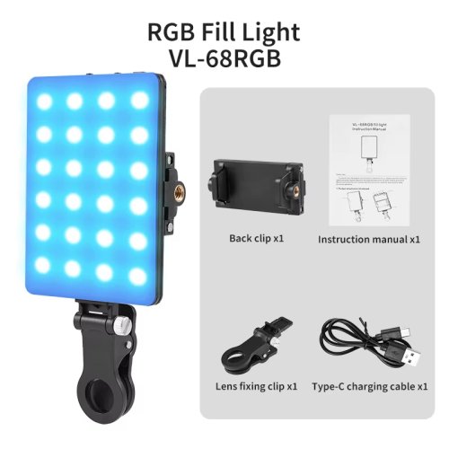 Immagine di Luce di riempimento tascabile a LED RGB Mini luce video ricaricabile con clip per telefono iPad Lapt...