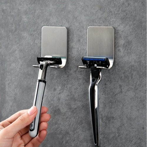 Bild von Edelstahl Rasiererhalter Set – 2-teilig, Badezimmer Organizer mit Haken und Regal für Männer, robuste Lagerung für Rasierer und Rasiermesser