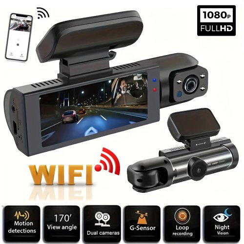 Bild von Doppelkamera Dashcam für Auto – 1080p Full HD mit WLAN, Innen- und Außenkamera, IR-Nachtsicht, Loop-Aufnahme & Weitwinkelobjektiv