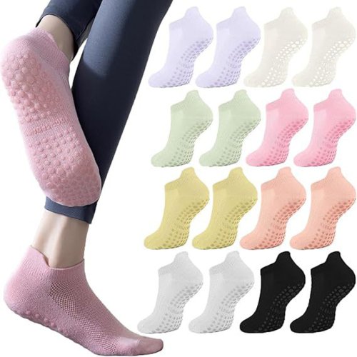 Bild von 3 Paar Atmungsaktive Yoga-Socken für Damen – Rutschfeste Pilates-Socken aus Baumwolle mit Griff, Niedriggeschnittene Sportsocken für Fitnessstudio und Yoga
