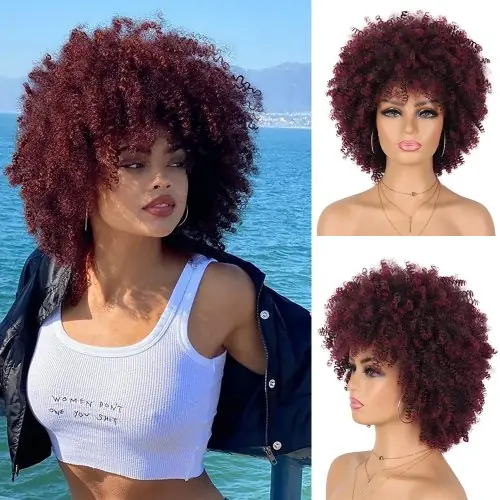 Image de Perruque Afro Courte Synthétique avec Frange - 12 Pouces