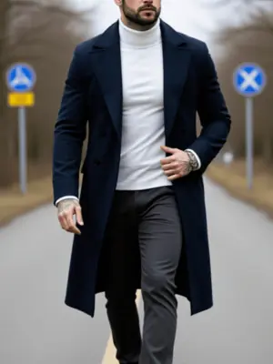 Image de Trench Coat Homme Hiver - Laine Épaisse & Coupe Vent