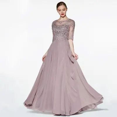 Image de Robe Maman de la Mariée Élégante en Mousseline & Dentelle