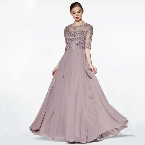 Image de Robe Maman de la Mariée Élégante en Mousseline & Dentelle