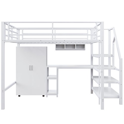 Image de Lit Mezzanine Blanc avec Bureau et Rangement