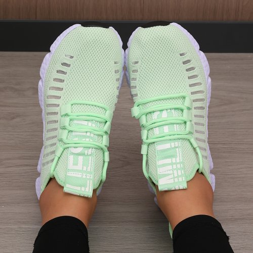 Afbeelding van Damessneakers Gebreid gaas Ademend Modieus Lichtgewicht Zachte veterschoenen Flexibele trendy oefening Platte wandelschoenen