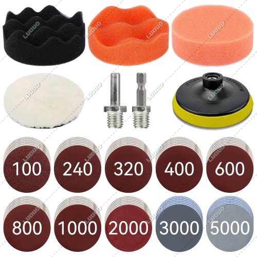 Imagen de Esponja para Pulir Detalles de Coches con Almohadilla de Lana y Papel de Lija - Ideal para Restauración de Faros, Lijado, Encerado, Limpieza y Lavado - Disponible en Tamaños 3, 4, 5 y 6 Pulgadas