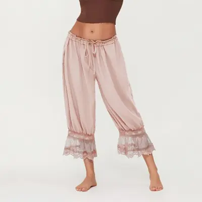 Pantalon Court Y2K Femme - Dentelle Florale & Taille Haute