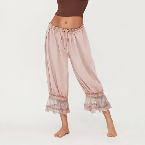 Image de Pantalon Court Y2K Femme - Dentelle Florale & Taille Haute