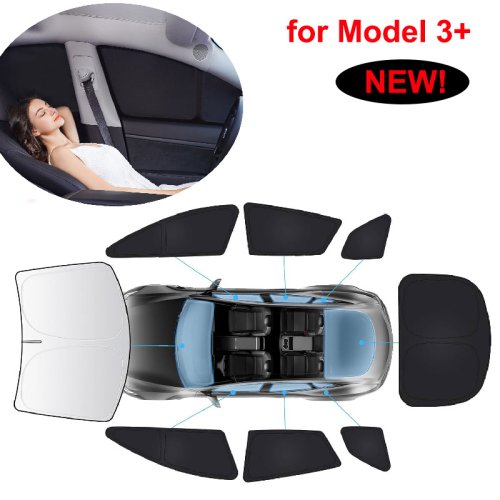 Image of Premium Privacy Side Window & Windshield Sun Shade for Tesla Model 3 Highland 2024-2025 – Universal Sunroof Sunshade Blind for Camping, Travel, and Rest
