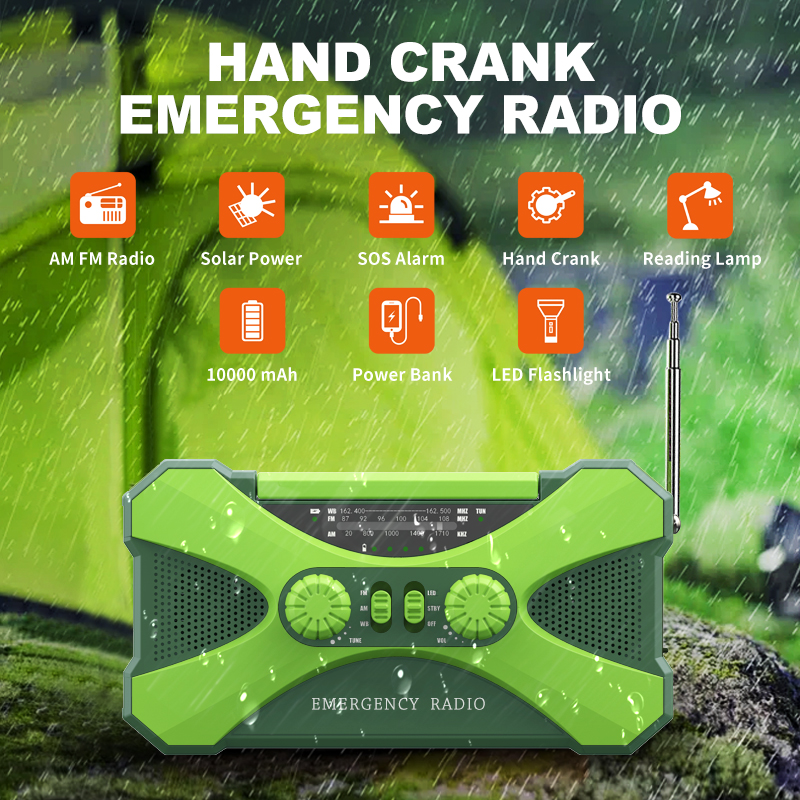 Image of 10000mAh Emergency Radio, Solar Hand Crank Radio, Portable AM/FM/NOAA Weather Radio with Cell Phone Charger, LED Flashlight
