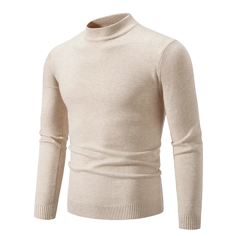 Afbeelding van Herfst heren halve coltrui effen kleur basisstijl casual mode gebreide kleding slim fit hoge elastische mannelijke warme truien