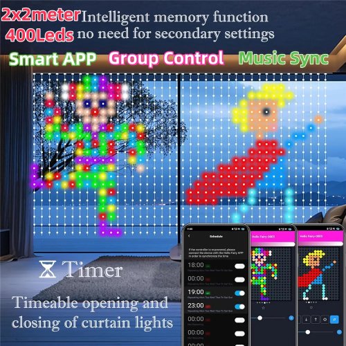 Image of USB Smart Animated Curtain LED Light String with Music Sync, Waterproof RGB Fairy Lights for DIY Picture Display, Holiday, Party & Home Decor