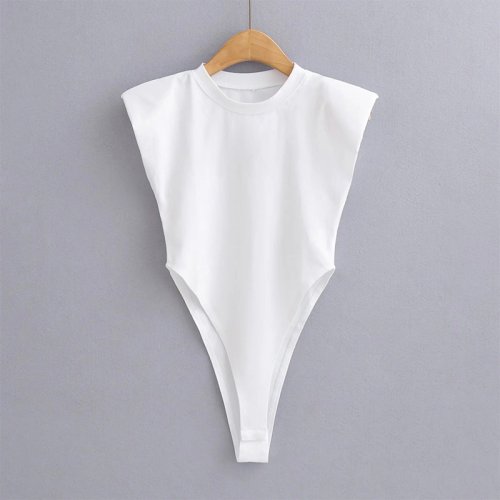 Afbeelding van Stijlvolle Zomer Bodycon Bodysuit voor Dames – Gewatteerde Schouders, Mouwloos en in Eén Stuk, Zwarte en Witte Opties