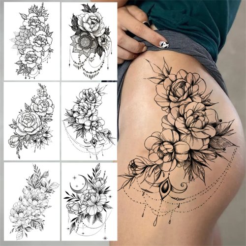 Bild von Stilvolle Temporäre Tattoos – Blume & Mond Design für Frauen