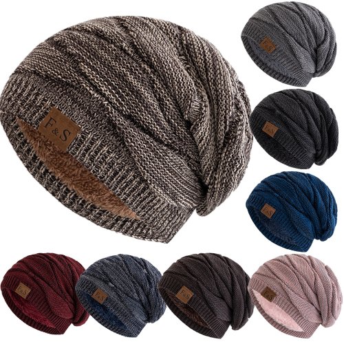 Bild von Unisex Slouchy Wintermütze aus warmer Fleece-Futterung – Gestrickte Beanie Cap in Mischfarben für Männer und Frauen