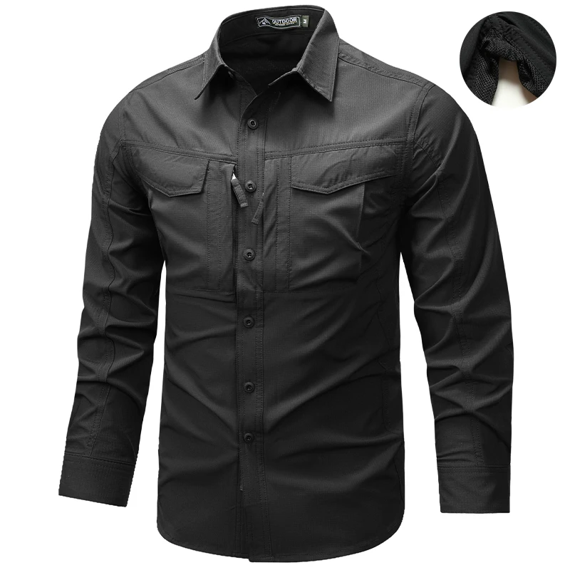 Afbeelding van Herenshirt met Lange Mouwen - Tactisch Outdoor Overhemd met Meerdere Zakken, Sneldrogend en Geschikt voor Wandelen, Vissen en Werken