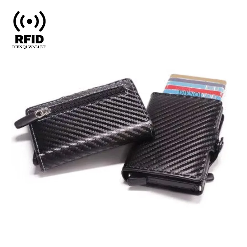 Afbeelding van Koolstofvezel Rfid-blokkering Heren ID Creditcardhouders Portemonnee Leer Metaal Business Bank Creditcard Kaarthouder Case Carteras