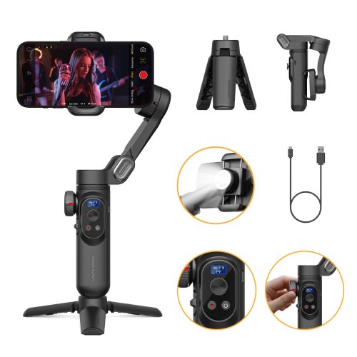 Imagen de Estabilizador de Cardán de 3 Ejes Aochuan Smart Xpro para Smartphone con Luz de Relleno Integrada, Compatible con iPhone y Android