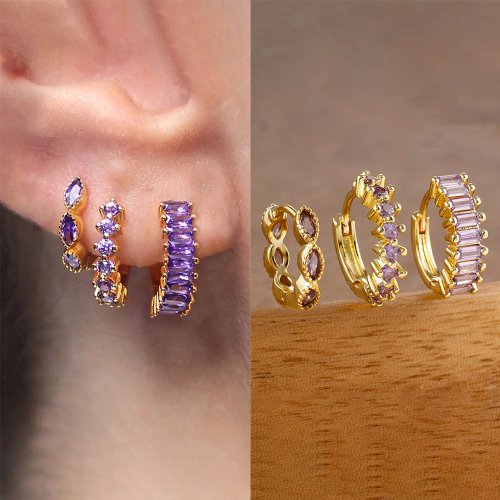 Imagen de Conjunto de Pendientes Huggie Pequeños en Acero Inoxidable con Circonita en Forma de Ojo de Caballo, Joyería Moderna para Mujer, 3 Unidades