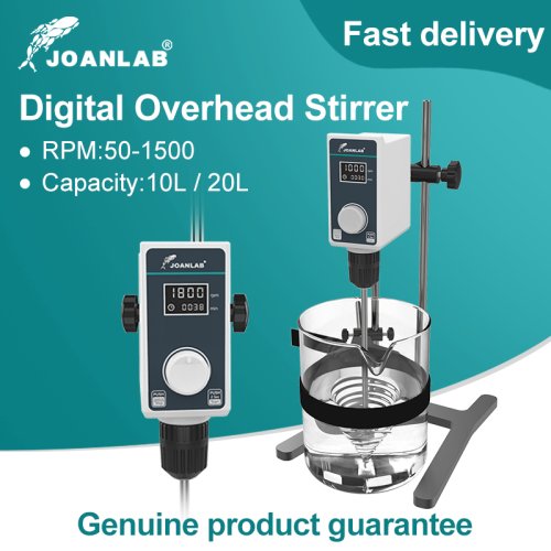 Image of Precision Digital Overhead Lab Stirrer with Adjustable Height and 1500 RPM Motor for 20L Capacity – Dual Voltage Electric Mixer for Scientific Experiments