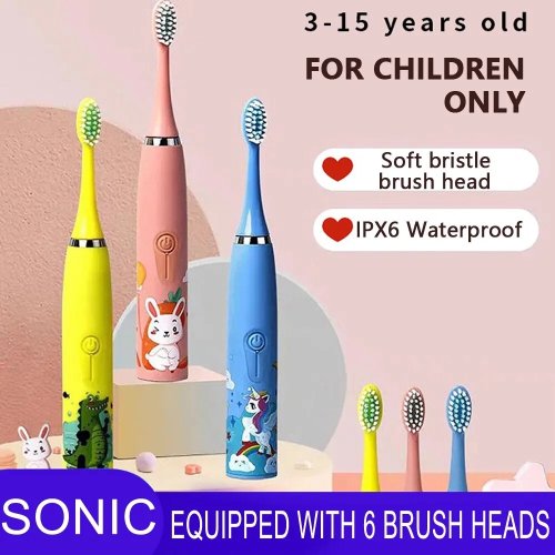 Image de Brosse à Dents Électrique Enfant - Design Animé & 6 Têtes de Rechange