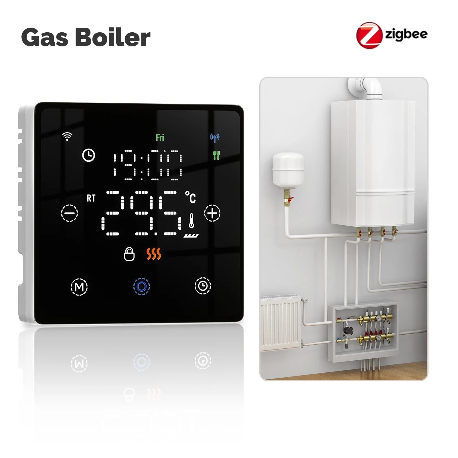 Imagen de Termostato inteligente MOES Tuya WiFi/ZigBee, termorregulador alimentado por batería, controlador de...