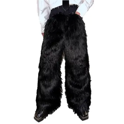 Image de Pantalon Homme Fausse Fourrure Shaggy Noir Luxe