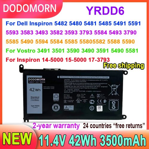 Immagine di DODOMORN YRDD6 batteria per Laptop per Dell Vostro 3491 3591 3490 3590 3501 5481 Inspiron 5482 5485 5491 5591 5485 5585 5480 11.4V