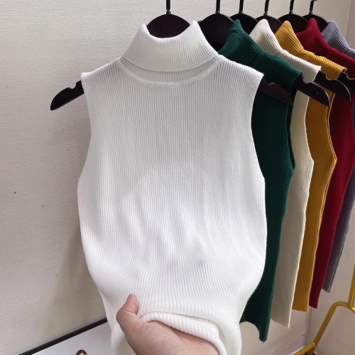 Image of Women's Cozy Winter Turtleneck Sleeveless Knit Sweater Vest - Slim Fit Solid Color Versatile Tank Top for Layering