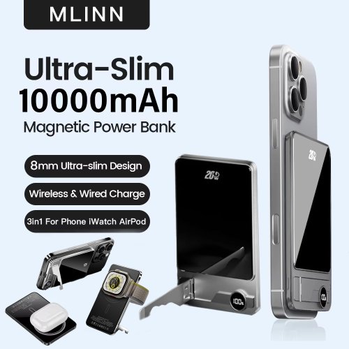 Immagine di Power Bank Ultra Sottile 10000mAh con MagSafe - Ricarica Rapida Wireless 20W