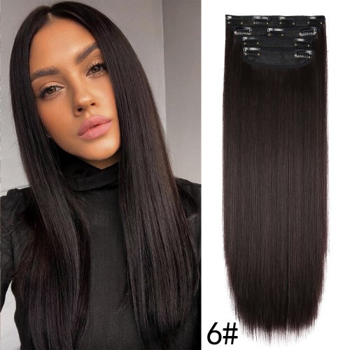 Imagen de Conjunto de 4 extensiones de cabello sintético con clips de 20 pulgadas, estilo ondulado largo y grueso, tono ombre, para mujeres