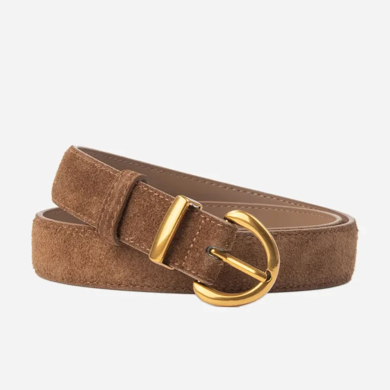 Image of Elegant Women's Luxury Suede Leather Belt with Trendy Pin Buckle – Versatile Casual and Business Waist Strap for Stylish Everyday Wear