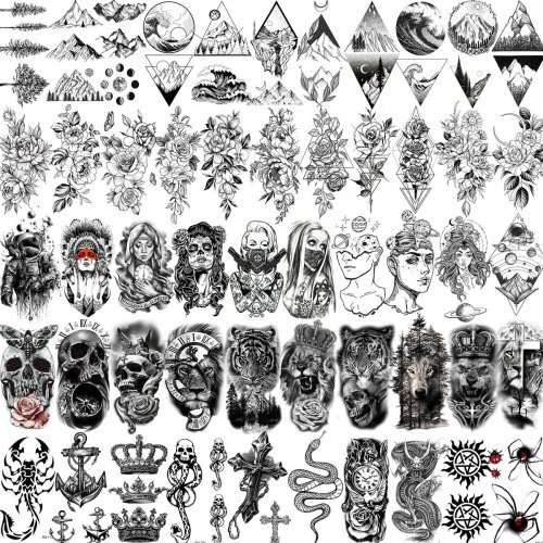 Bild von Temporäre Tattoos – Schwarze Tote Kopf & Tierdesigns für Männer und Frauen