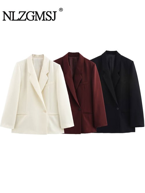 Bild von Eleganter Damen-Blazer 2025 Frühling – Solide Farbe, V-Ausschnitt, Langarm, Ein-Knopf-Design für Büro und Freizeit