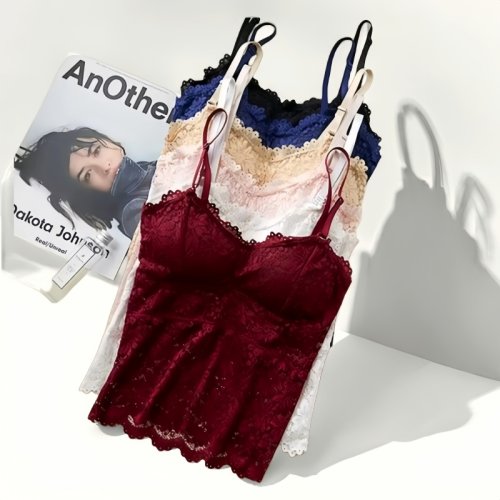 Image of Floral Lace Bralette for Women – Soft Non-Wire Lingerie with Adjustable Straps and Removable Pads