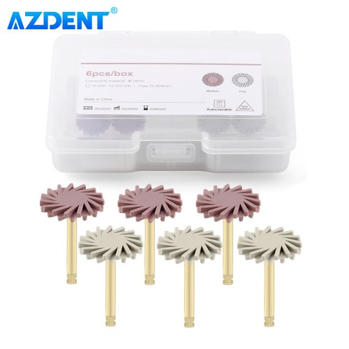 Imagen de AZDENT-Kit de rueda de disco de pulido de resina compuesta Dental, cepillo pulidor de goma, fresas de silicona, pulido de 2 pasos, 6 uds.