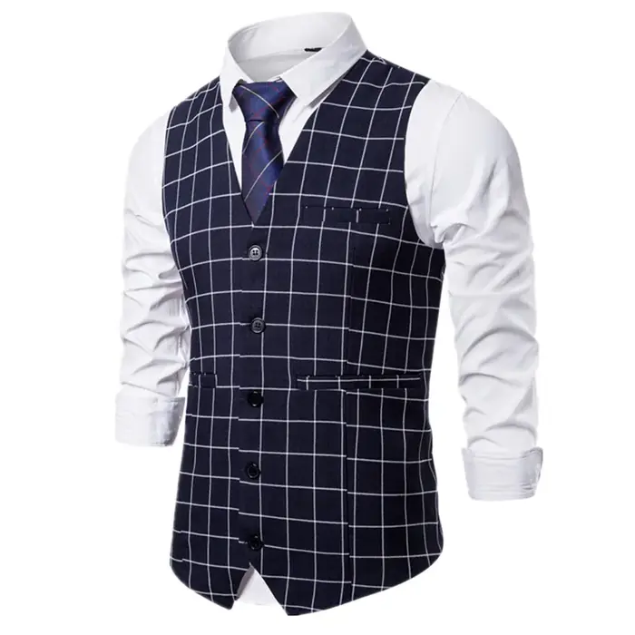 Image de Gilet Homme Bleu Carreaux - Élégant & Polyvalent