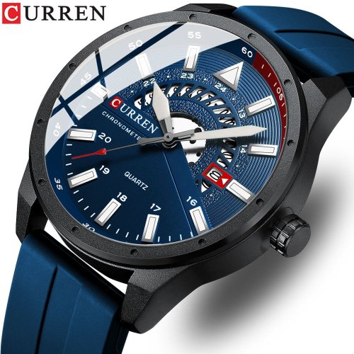 Image of Curren Men's Luxury Automatic Waterproof Sport Watch with Silicone Strap, Date Display, Military-Style Design – Premium Fashion Timepiece for Active Lifestyle