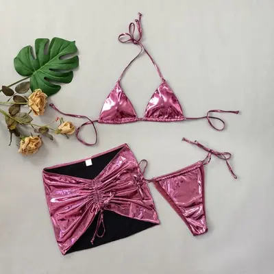 Image de Bikini 3 Pièces Doré Argenté Brillant - Sexy & Tendance