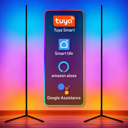 Image of Smart Corner Floor Lamp with Tuya App Control – Adjustable Color Effects & Atmospheric Lighting for Modern Homes