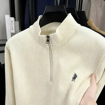 Image de Pull Homme Noir Col Rond Doublé Polaire Chaud Hiver