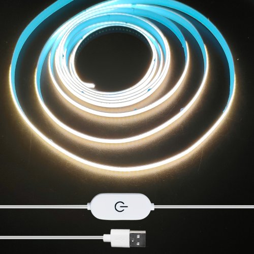 Image of Flexible 5V USB COB LED Light Strip with Touch Dimming – Ideal for Home, Christmas, TV Backlighting, Mirror Lighting, and Room Decor