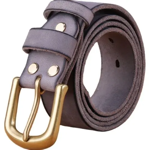 Image de Ceinture en Cuir Véritable avec Boucle Laiton - Style Cowboy Luxe