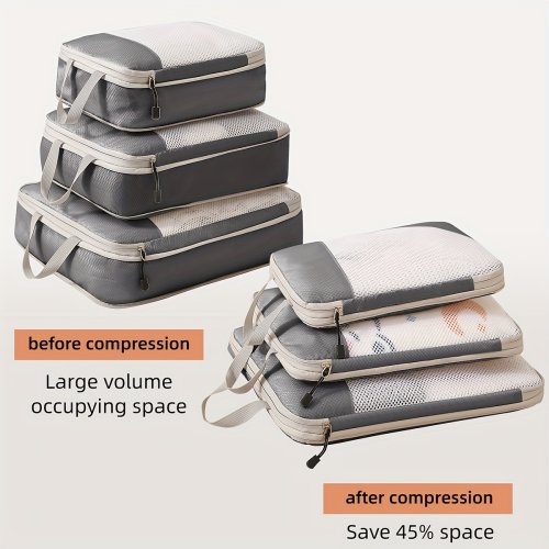 Immagine di Set di 3 Cubi di Imballaggio a Compressione per Viaggio con Organizzatore per Bagagli – Ideale per Valigie e Bagagli a Mano