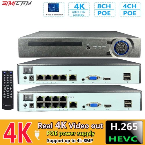 Imagen de Grabadora NVR 4K con 4/8 Canales PoE para Cámaras IP de 8MP, 5MP y 4MP - Sistema de Vigilancia CCTV con Audio y Detección Facial