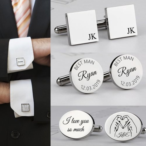 Image of Personalized Stainless Steel Cufflinks for Men – Custom Engraved Wedding Gift & Formal Shirt Accessories