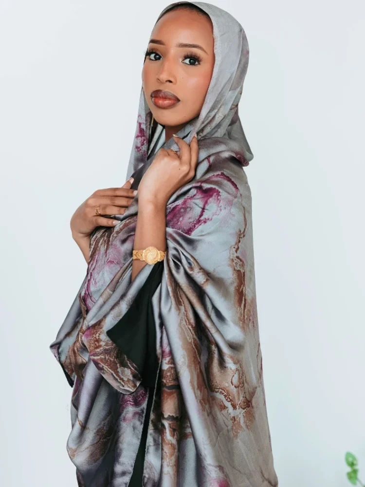 Image of Elegant 41-Color Silk Satin Chiffon Hijab – Printed Muslim Fashion Scarf for Women, Lightweight Shawl & Turban Headwear