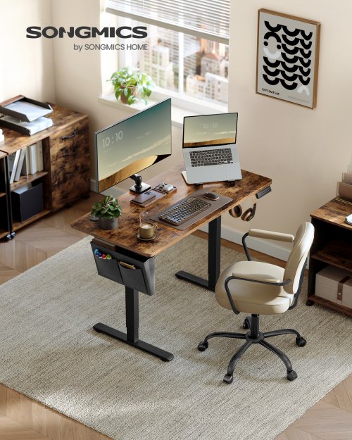 Image of SONGMICS Height-Adjustable Electric Desk, 60 x 120 x (72-120), Adjustable Table, Memory Function for 4 Heights