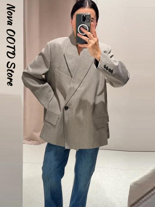 Imagen de Chaqueta Amarilla Holgada para Mujer - Estilo Elegante Otoño 2025